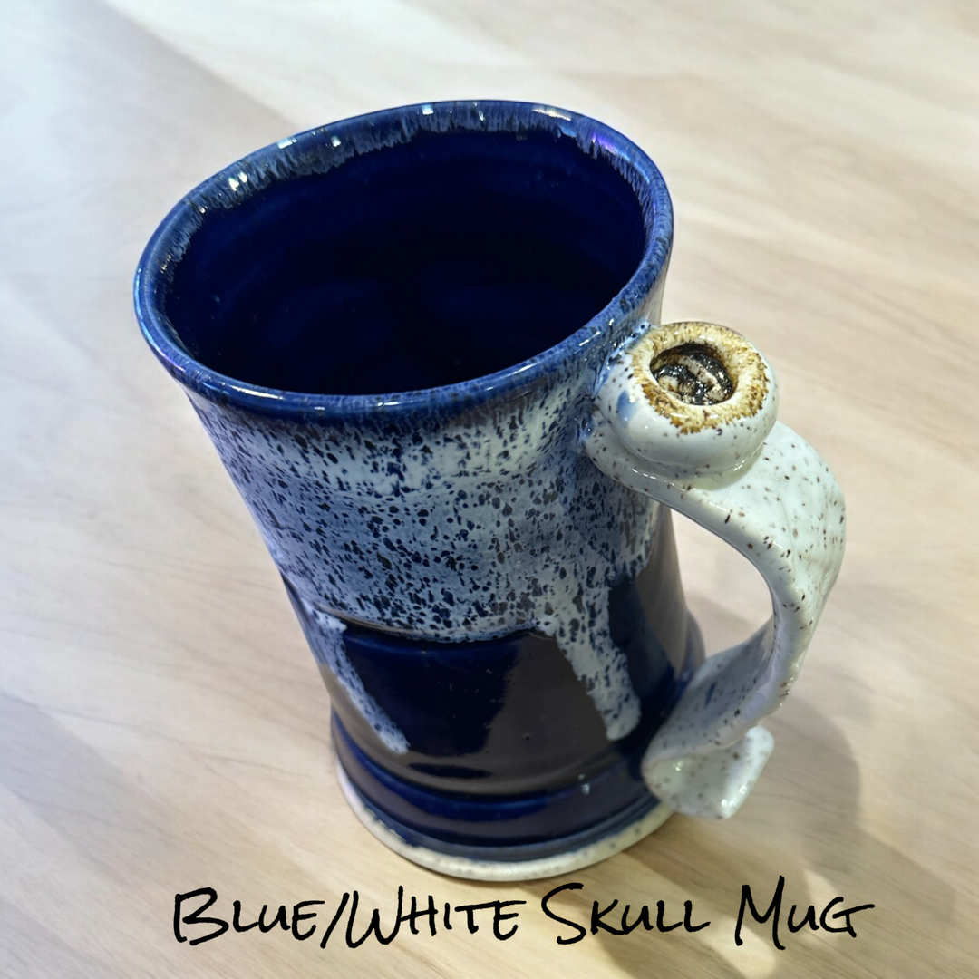 Skull Mug in Blue and White